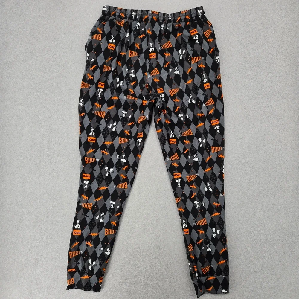 Peanuts Large Halloween Snoopy Argyle Jogger Pajama Pants Black Orange